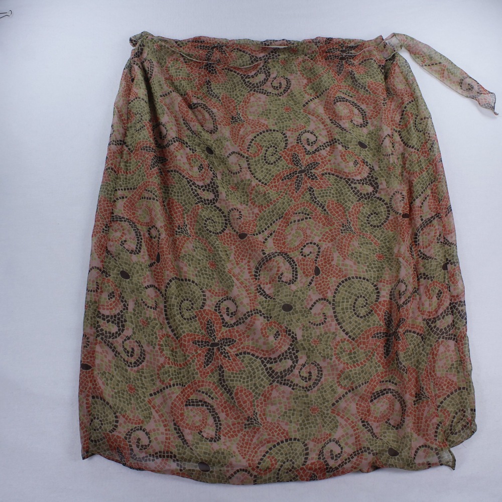 Jessica London Wrap Skirt Size 26W Plus Size Green Pink Mosaic Print Chiffon